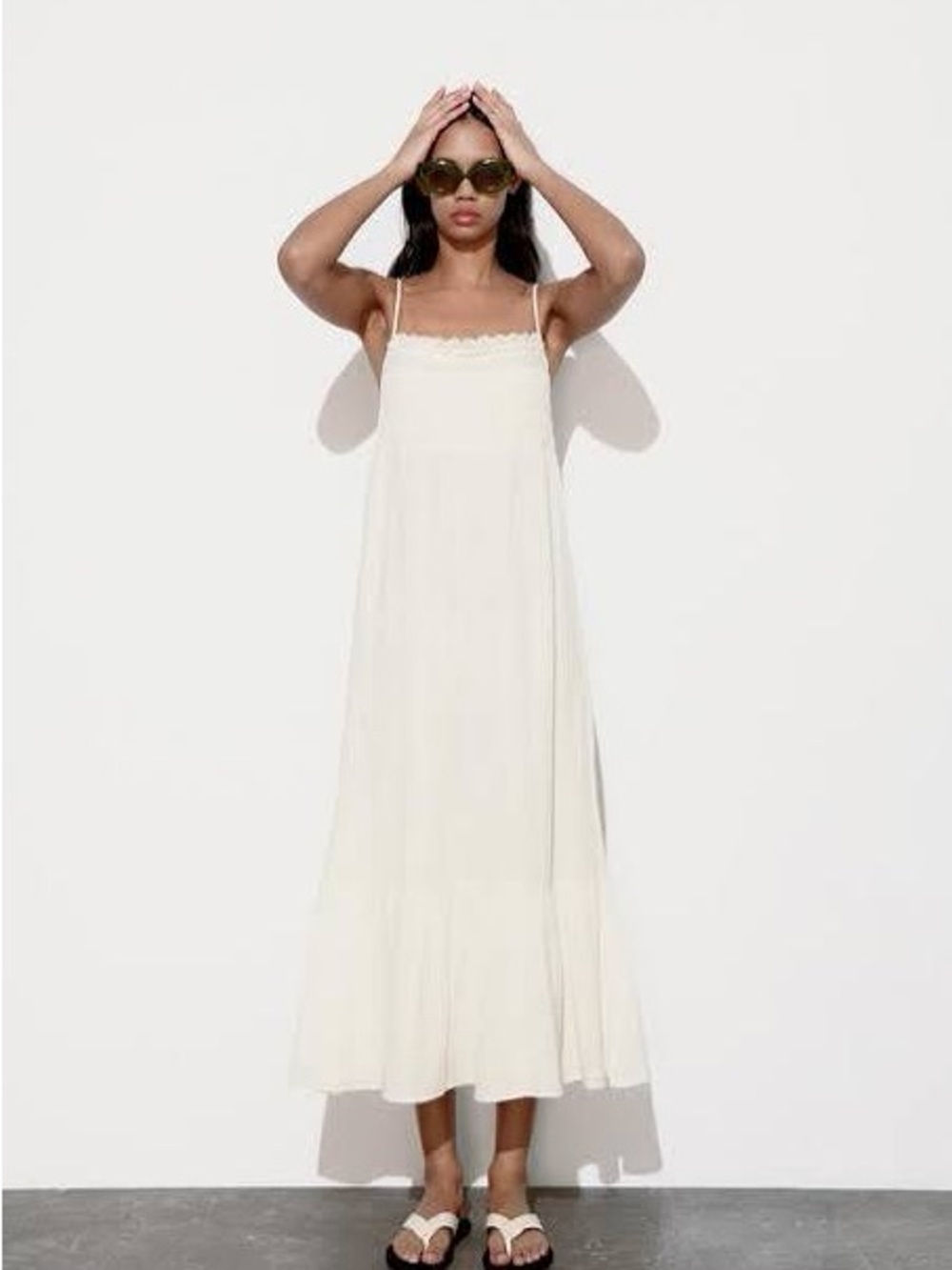 Zara NWT Cotton Maxi Slip Dress with Spaghetti Straps